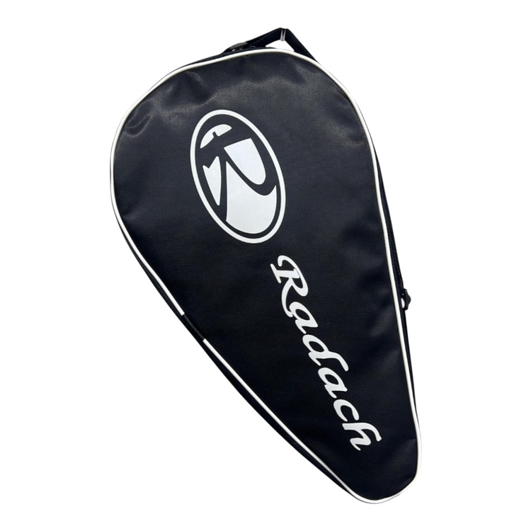 Funda individual negra Radach Sports para pala de pádel con logotipo blanco y ribete de contraste