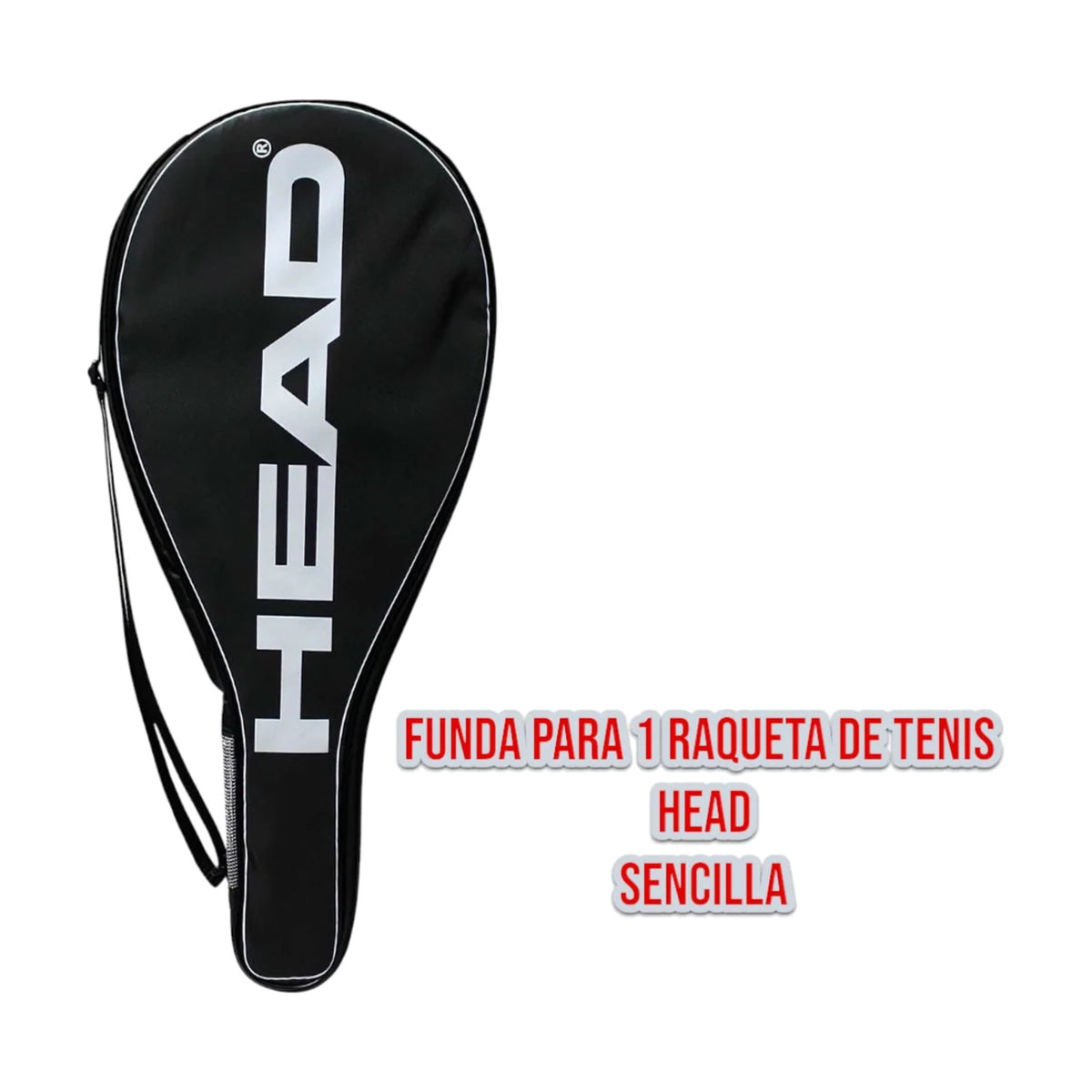 Funda Radach Sports para una raqueta de tenis HEAD en color negro con logo blanco y correa ajustable para hombro