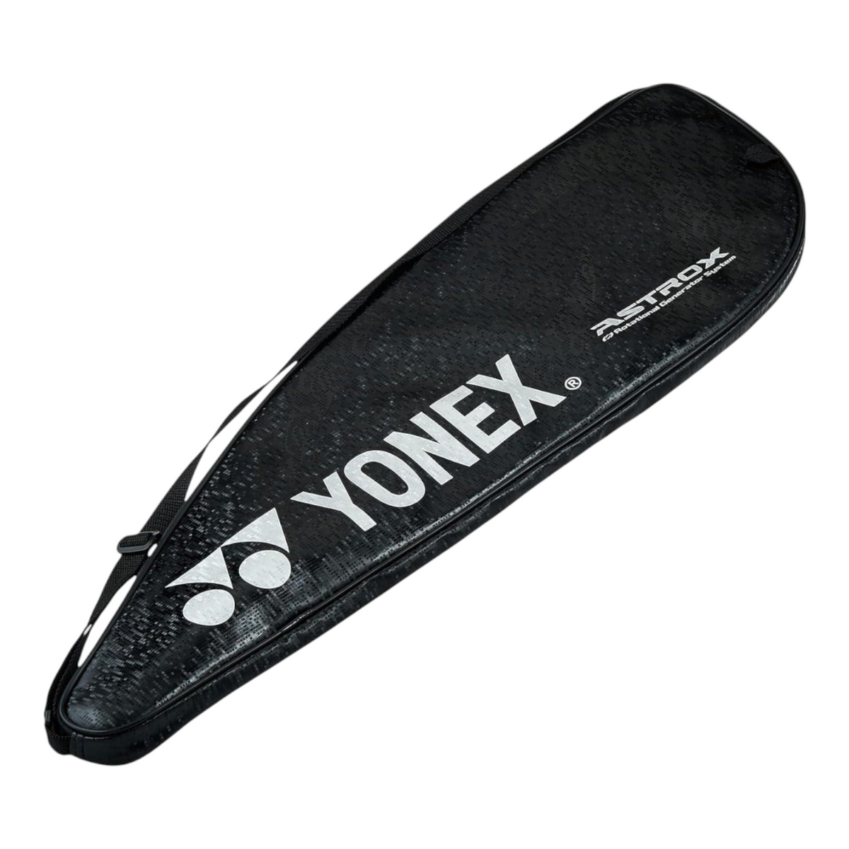 Funda protectora negra para raqueta de bádminton Yonex Astrox de Radach Sports con logotipo blanco