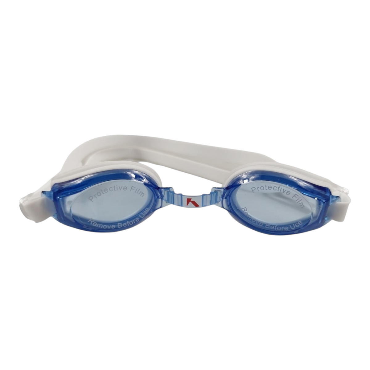 Gafas de natación junior Radach Sports en color azul con montura blanca y película protectora en los lentes