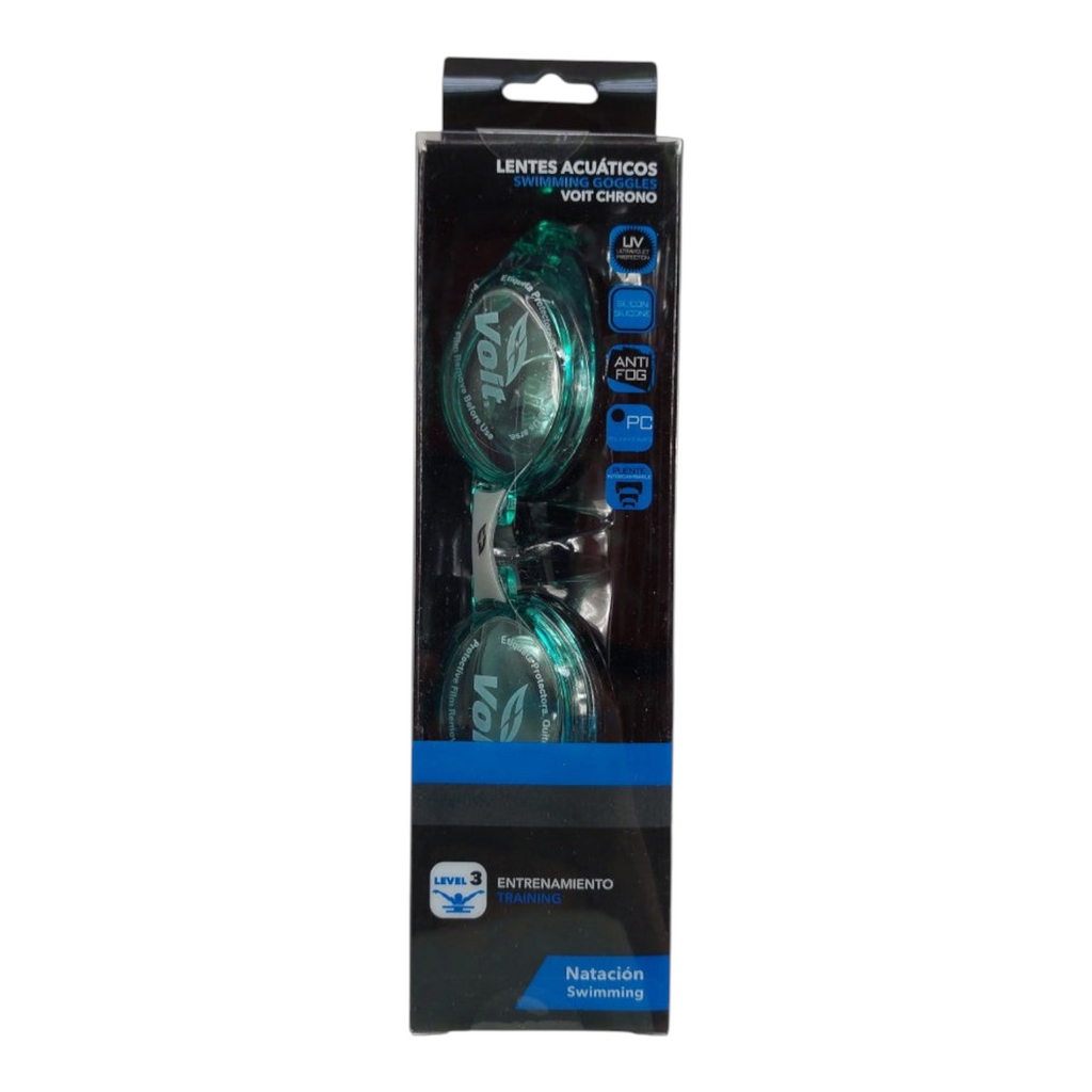 Goggles de natación Radach Sports Voit Sr Chrono color verde con lentes de policarbonato y correa de silicón