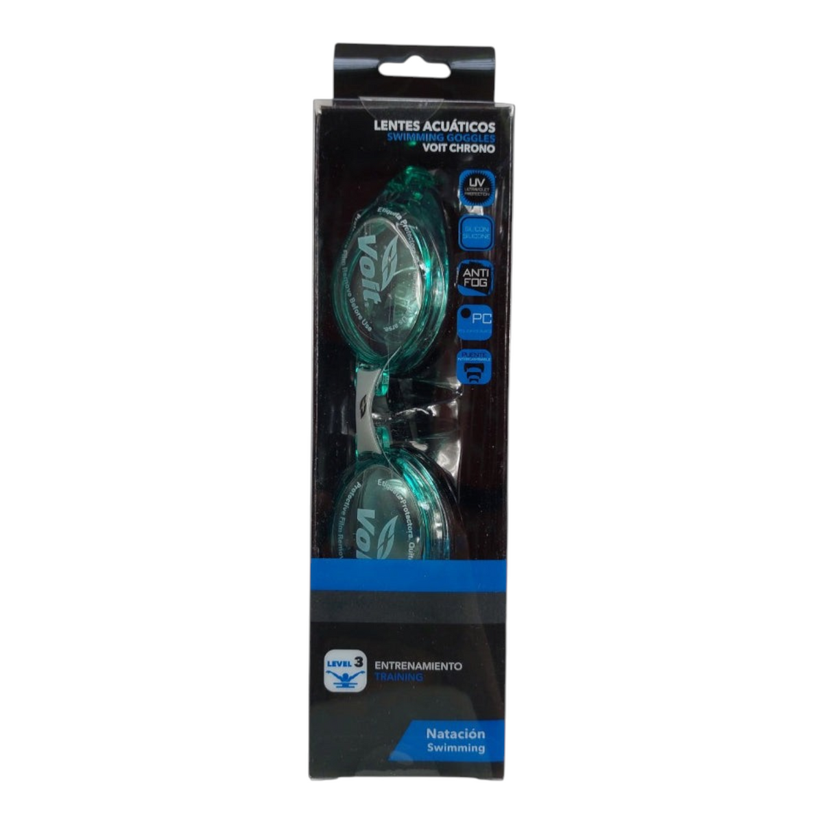 Goggles de natación Radach Sports Voit Sr Chrono color verde con lentes de policarbonato y correa de silicón