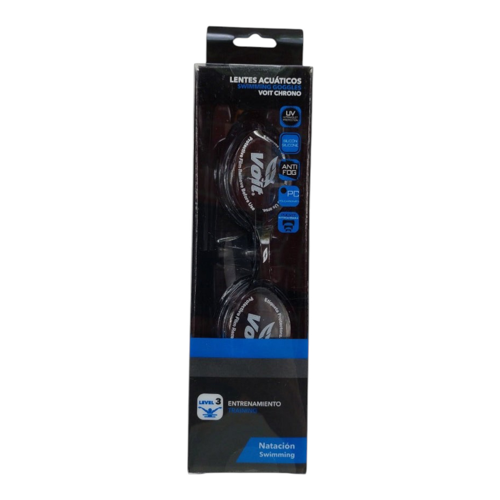 Goggles de natación Voit Sr Chrono de Radach Sports con lentes de policarbonato y correa de silicón en empaque