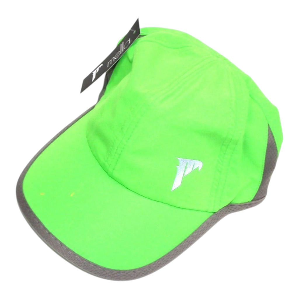 Gorra deportiva Radach Sports Mella ultraligera en color verde neón y gris con logotipo reflejante y ajuste de velcro