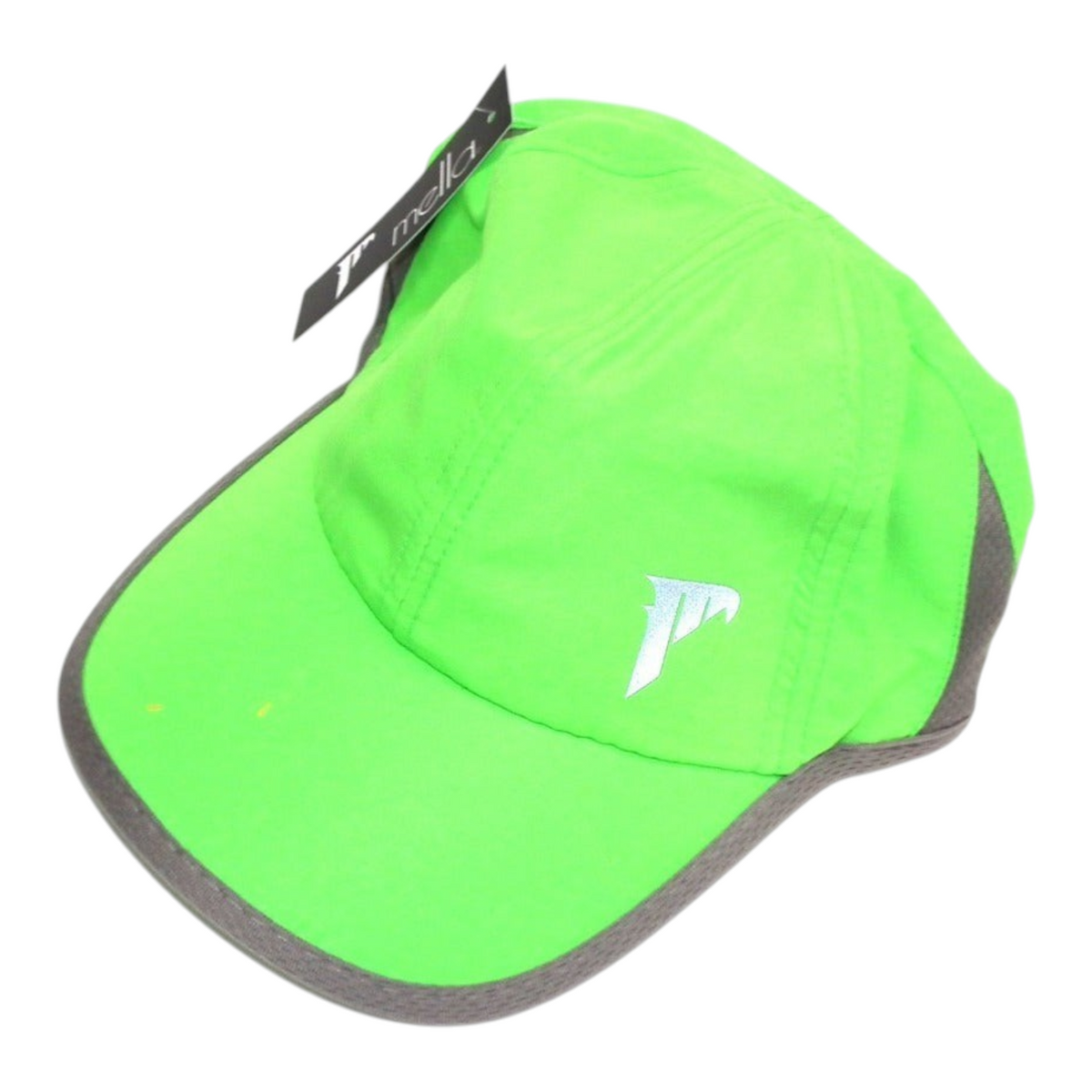 Gorra deportiva Radach Sports Mella ultraligera en color verde neón y gris con logotipo reflejante y ajuste de velcro