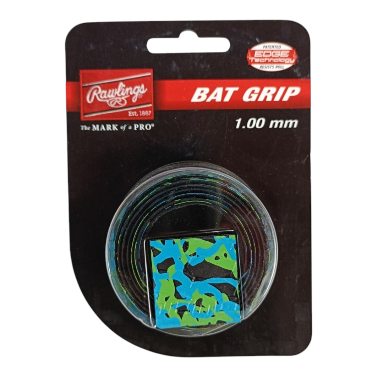 Grip para bat de béisbol Radach Sports Rawlings Slim Splash de 1.00 mm con diseño estampado en azul y verde