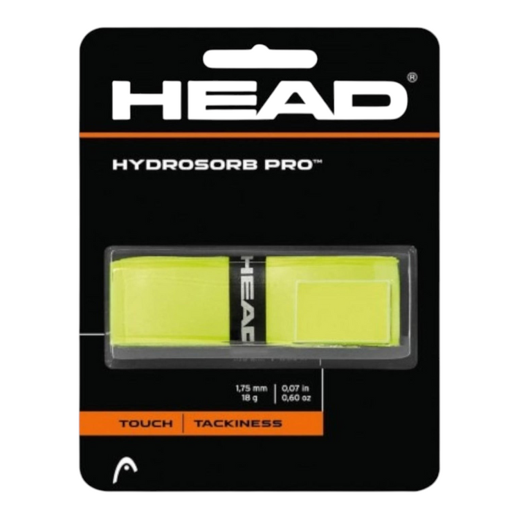 Grip de tenis Radach Sports Head Hydrosorb Pro en color amarillo neón para mayor agarre y comodidad