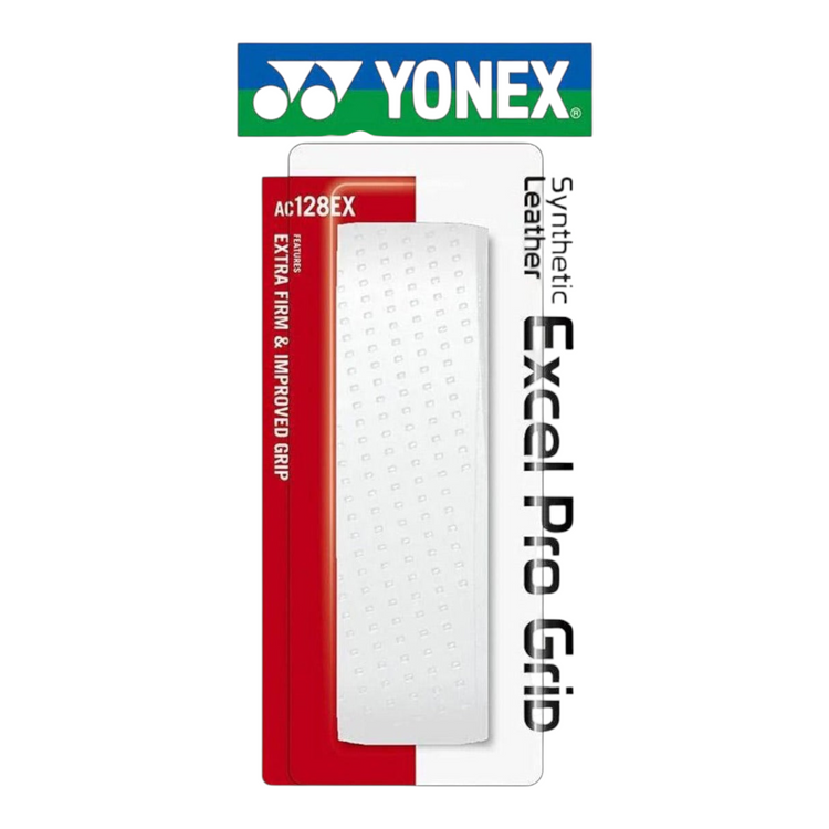 Grip de repuesto Radach Sports Yonex Excel Pro blanco de cuero sintético con textura para mayor firmeza en raqueta