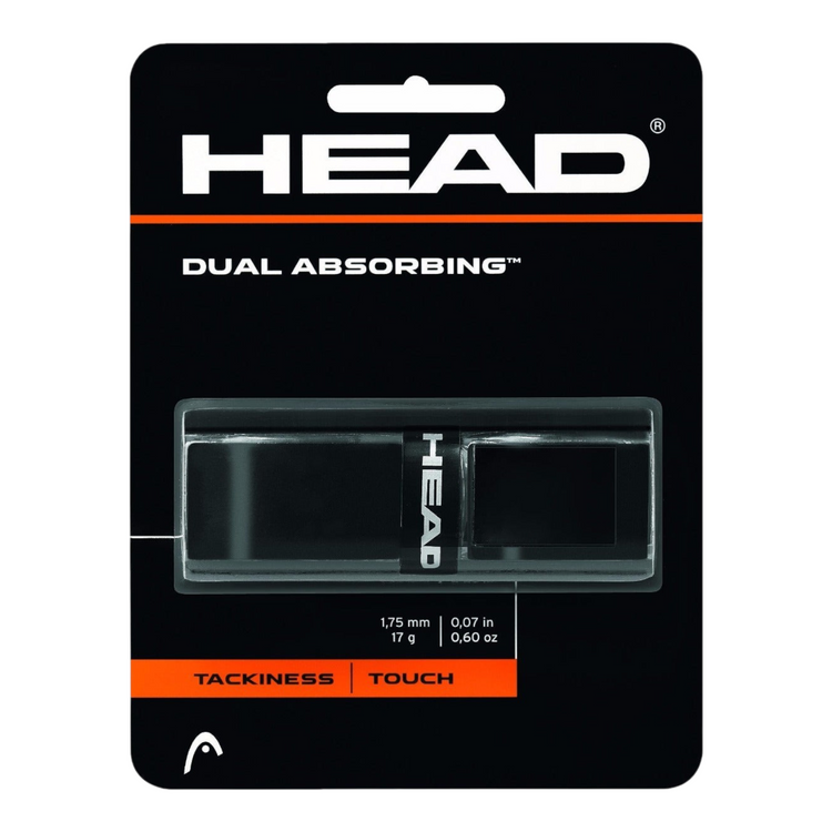 Pack de 4 grips Head Dual Absorbing negros para raqueta, presentados en su empaque original de Radach Sports.