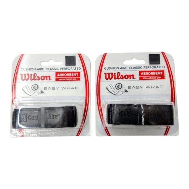Pack de 2 grips Wilson Cushion Air perforados de color negro para raquetas, vendidos por Radach Sports