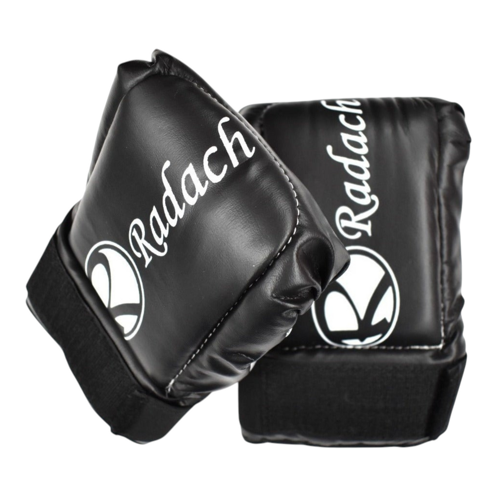 Guantaletas de boxeo Radach Sports negras de vinil con muñequera ajustable para entrenamiento en casa