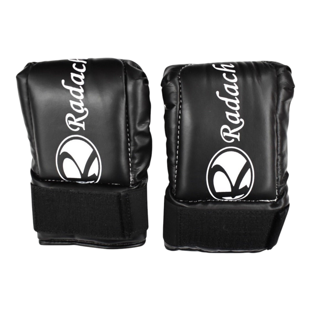 Guantaletas de boxeo Radach Sports negras de vinil talla mediana con ajuste de muñequera para entrenamiento en casa