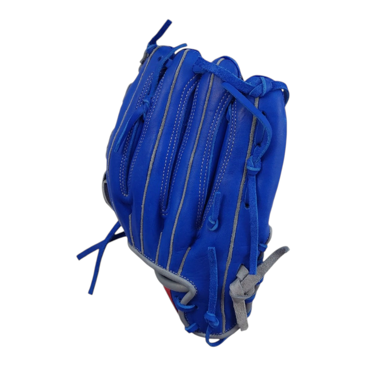 Guante de beisbol Radach Sports de 13 pulgadas para zurdo, fabricado en piel azul con detalles en gris.