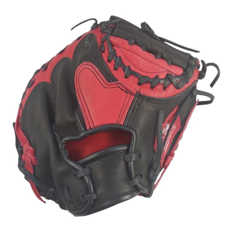 Guante de béisbol Radach Sports Pro para cátcher de 33 pulgadas en piel de res color negro y rojo