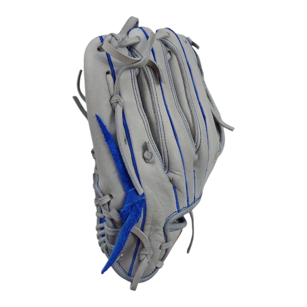 Guante de beisbol Radach Sports Pro de 13 pulgadas en piel gris con detalles azules y caja cerrada para pitcher