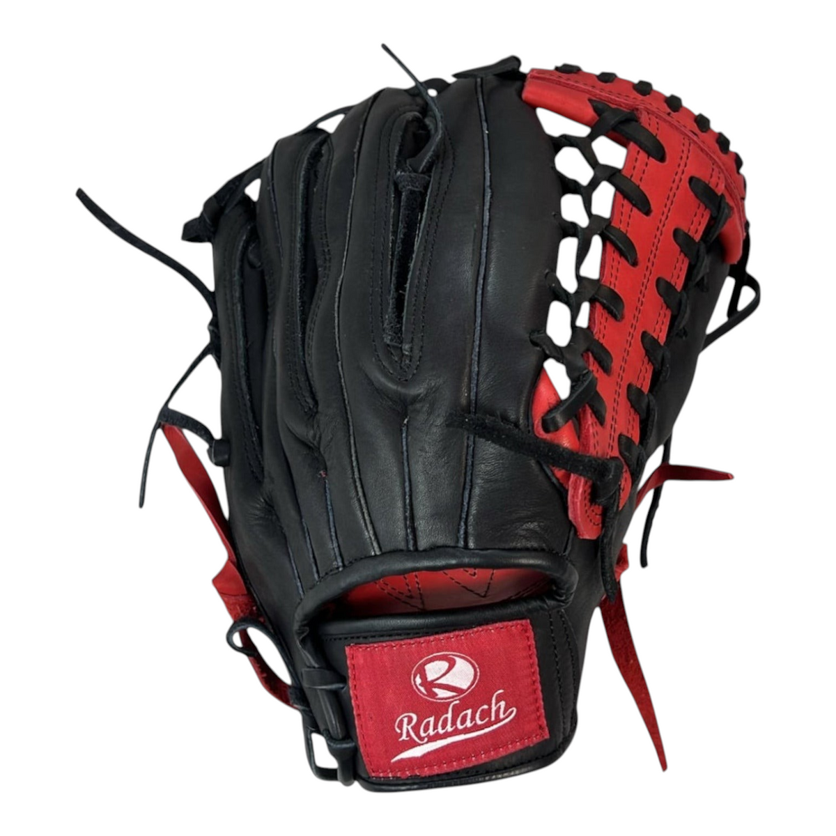 Guante de beisbol Radach Sports Pro Fielder K de 12.75 pulgadas en color negro y rojo con tejido reforzado
