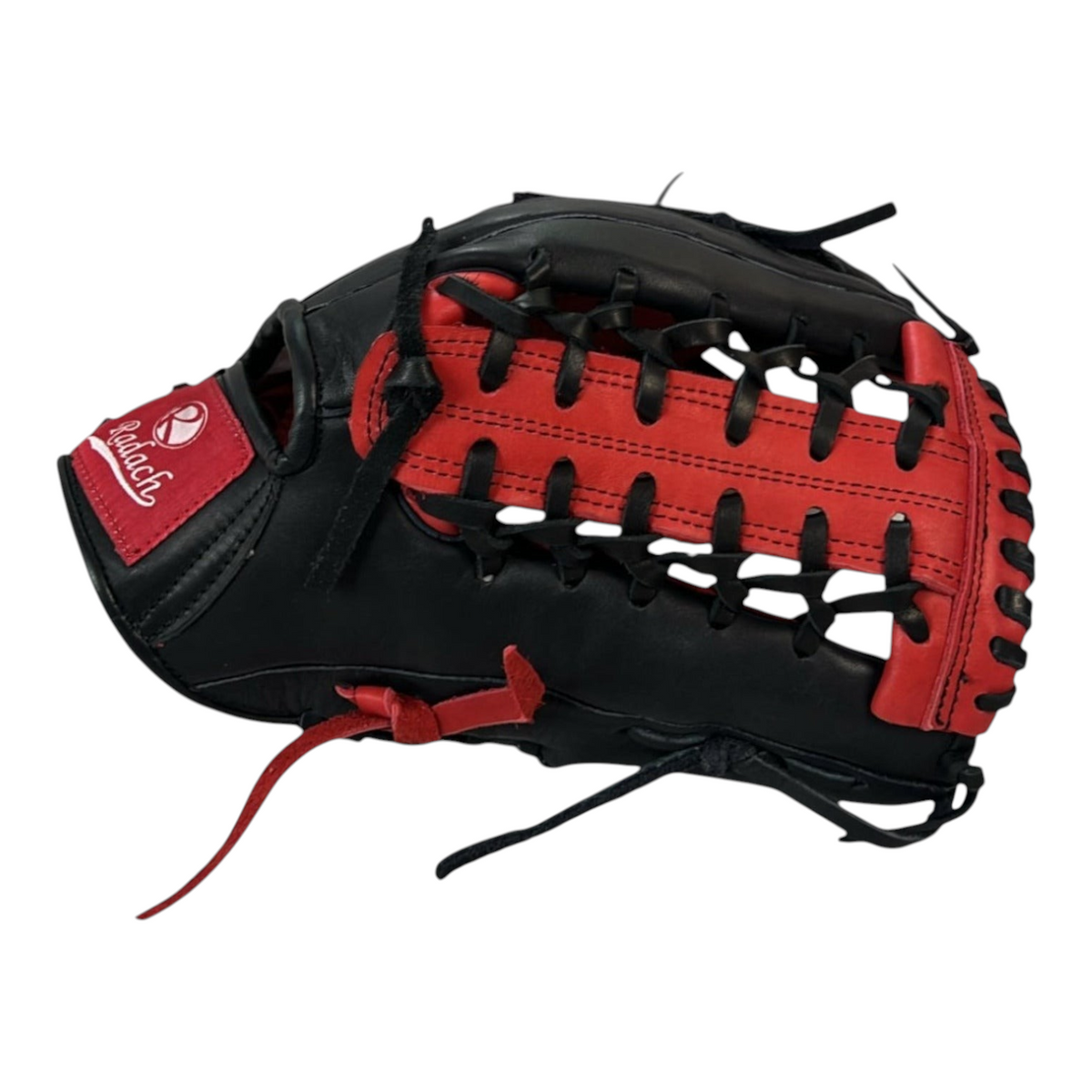 Guante de beisbol Radach Sports Pro Fielder K de 12.75 pulgadas en color negro y rojo con cordones resistentes