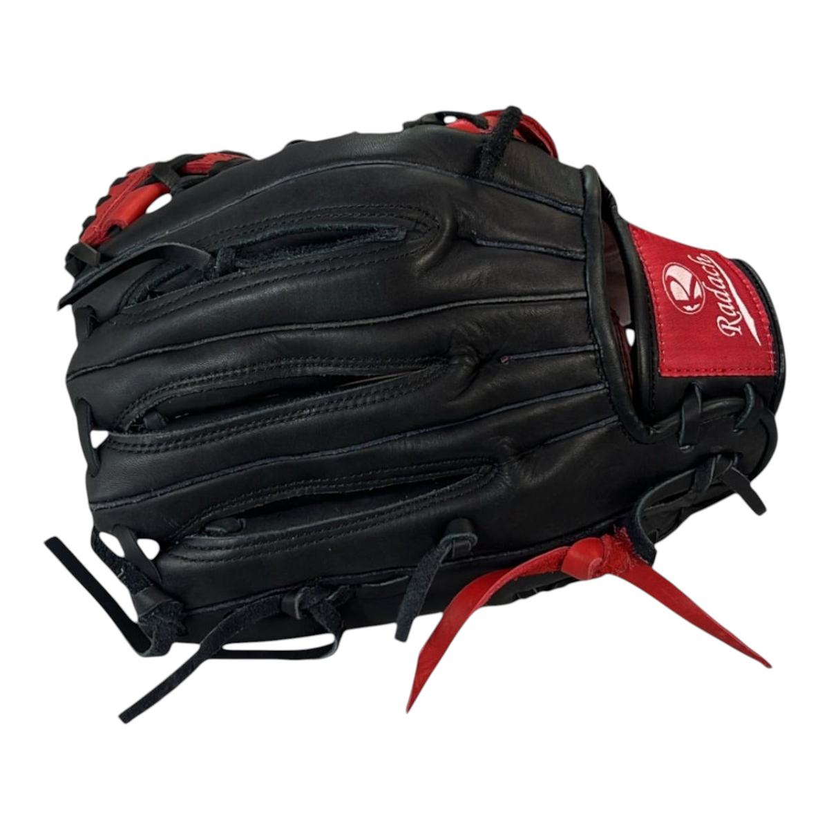 Guante de beisbol Radach Sports Pro Fielder K de 12.75 pulgadas en color negro con detalles en rojo