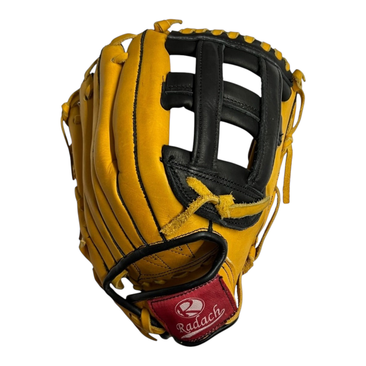 Guante de beisbol Radach Sports de 12 pulgadas en piel color oro y negro con diseño de caja H para infielder
