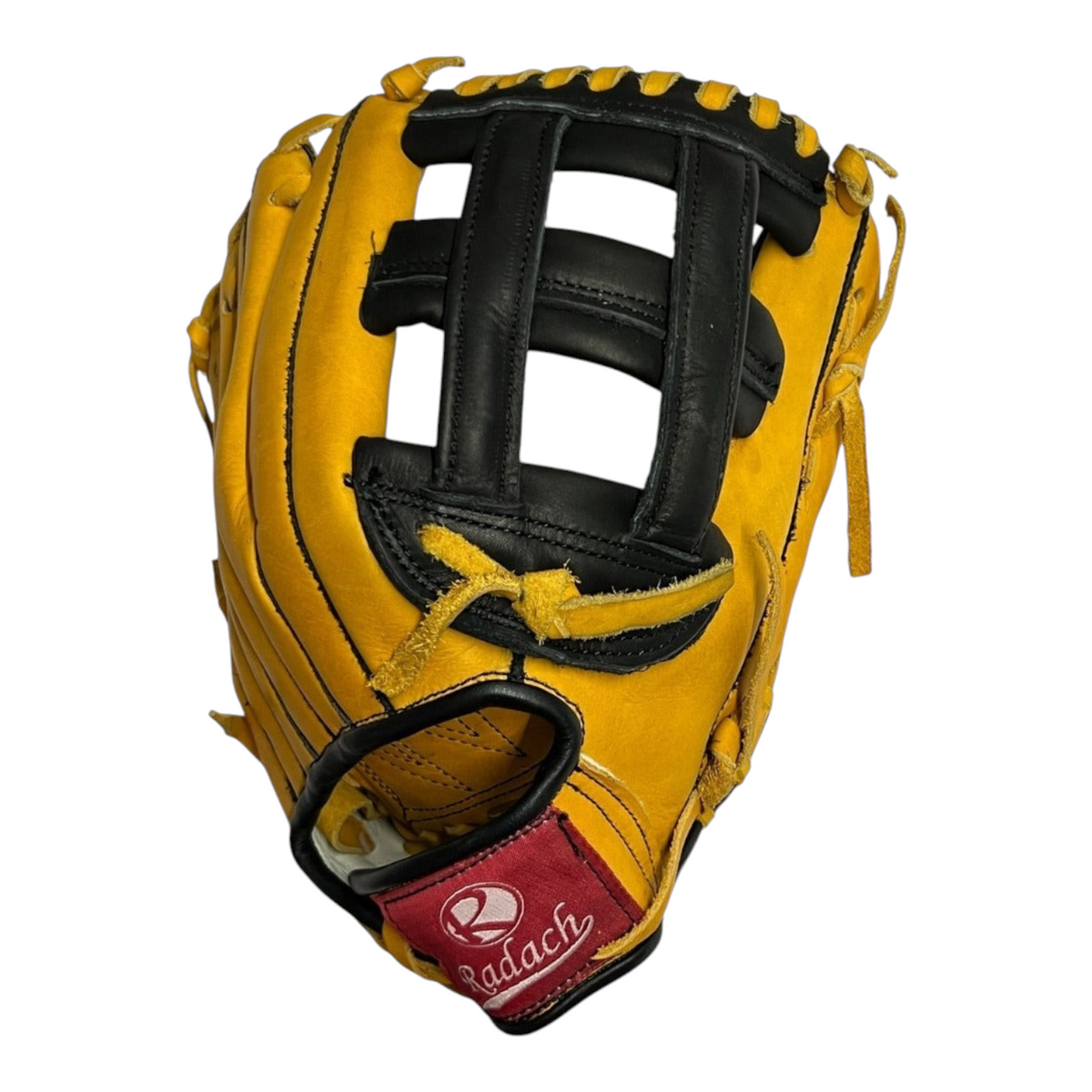 Guante de beisbol Radach Sports de 12 pulgadas en piel color oro y negro con diseño de caja H para infielder
