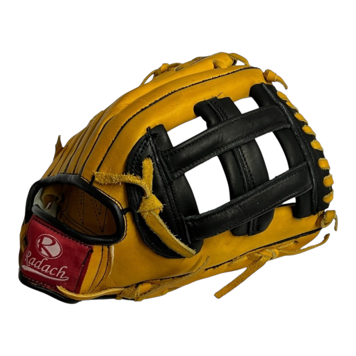 Guante de beisbol Radach Sports Pro de 12 pulgadas en piel color oro y negro con diseño de caja H para infielder