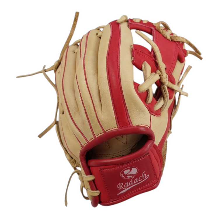 Guante de béisbol Radach Sports Pro de 11.5 pulgadas para cuadro, fabricado en piel color hueso y rojo