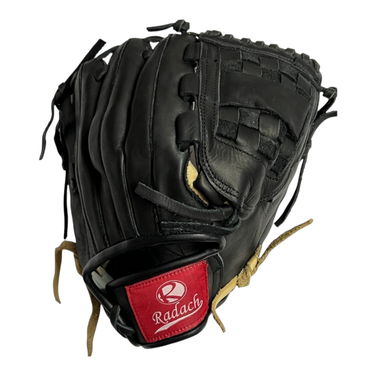 Guante de beisbol Radach Sports Pro de 12 pulgadas en color negro con detalles en tono hueso, fabricado en piel.