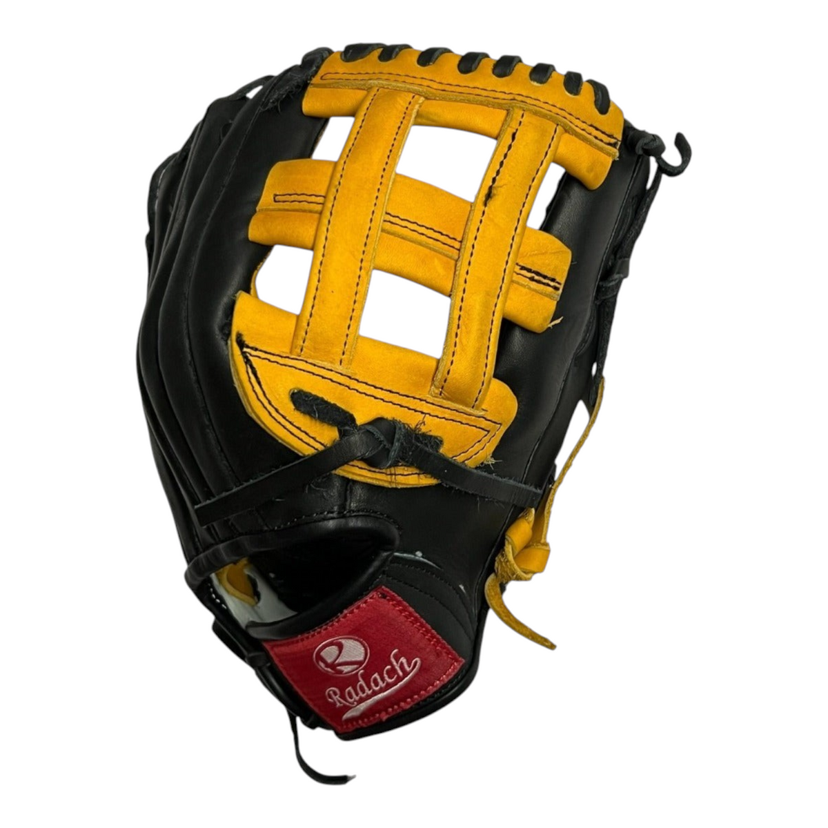 Guante de beisbol Radach Sports Pro de 12 pulgadas en piel color negro y dorado con diseño de caja H para infielder