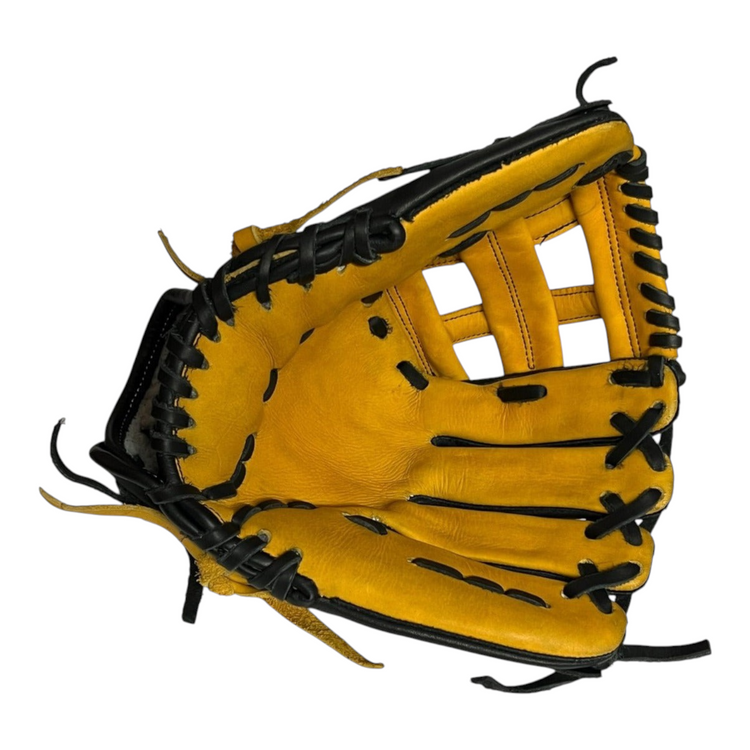 Guante de beisbol Radach Sports de 12 pulgadas en piel color negro y dorado con diseño de caja H para infielder
