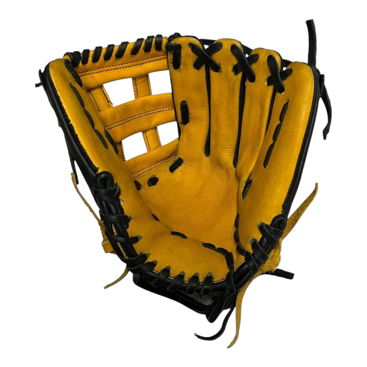 Guante de beisbol Radach Sports Pro de 12 pulgadas en piel color negro y dorado con diseño de caja H para infielder