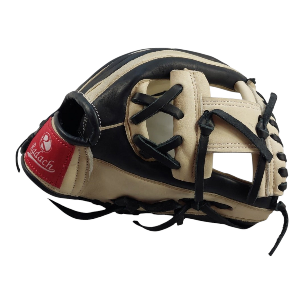Guante de béisbol Radach Sports Pro de 11.5 pulgadas en piel color negro y hueso para infielder
