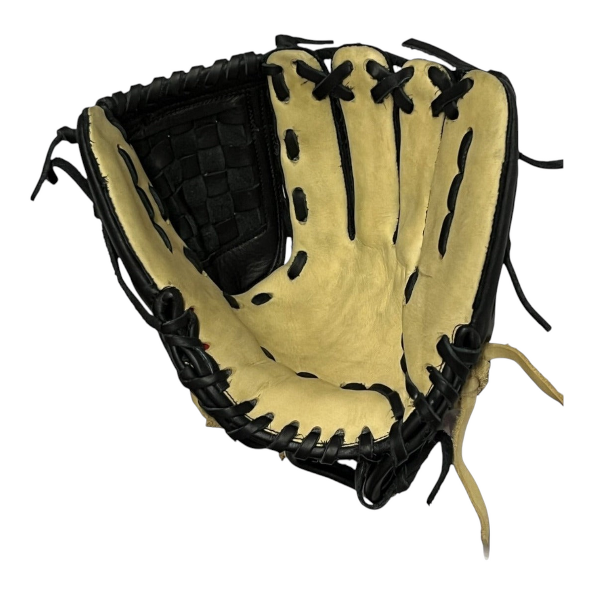 Guante de beisbol Radach Sports Pro de 12 pulgadas en piel color negro y hueso con caja cerrada para pitcher