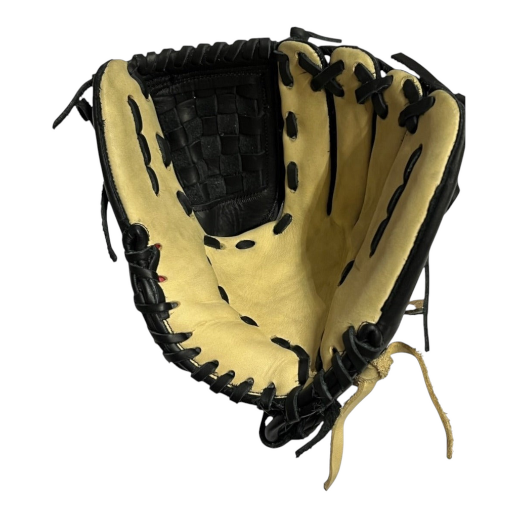 Guante de beisbol Radach Sports Pro de 12 pulgadas para pitcher, fabricado en piel color negro y hueso