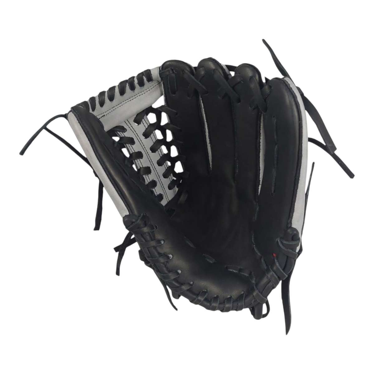 Guante de beisbol Radach Sports Pro Fielder de 12.75 pulgadas en piel color negro y plata con tejido tipo K
