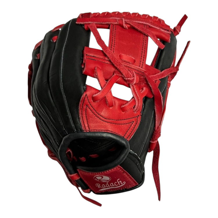 Guante de beisbol Radach Sports Pro de 11.75 pulgadas en piel color negro y rojo para infielder o pitcher