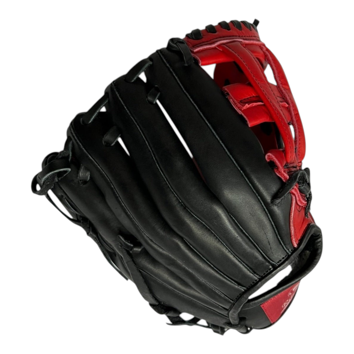 Guante de beisbol Radach Sports Pro de 11.5 pulgadas en piel negra y roja con diseño de caja H para infielder