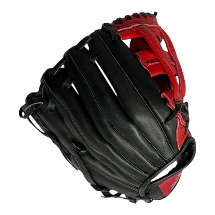 Guante de beisbol Radach Sports Pro de 11.5 pulgadas en piel negra y roja con diseño de caja H para infielder