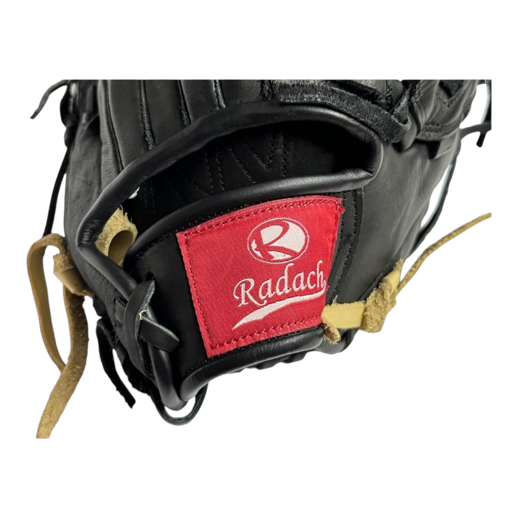 Guante de beisbol Radach Sports Pro de 12 pulgadas en color negro con detalles en tono hueso, fabricado en piel.