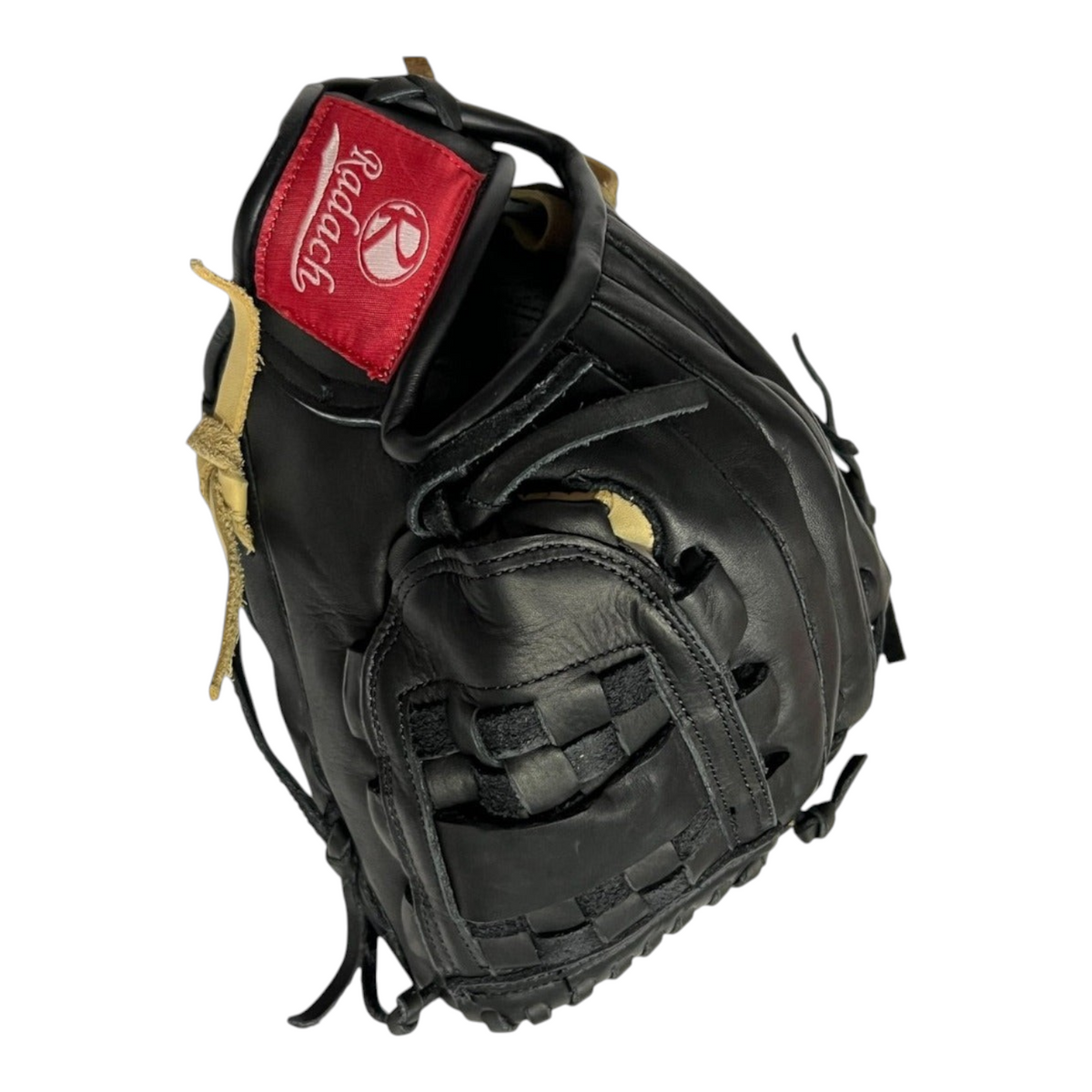 Guante de beisbol Radach Sports Pro de 12 pulgadas en color negro con detalles en hueso, fabricado en piel