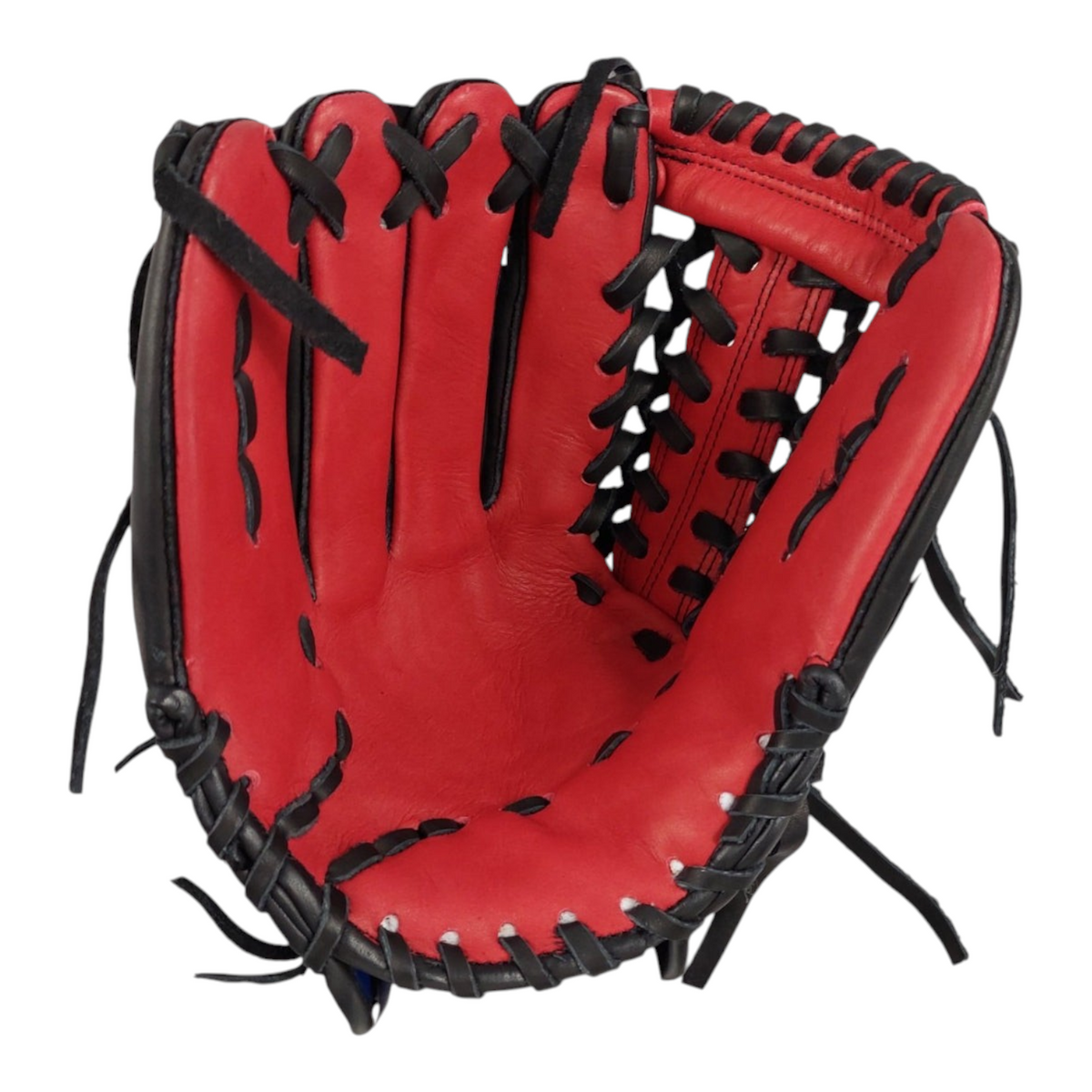 Guante de beisbol Radach Sports Pro Fielder de 12.75 pulgadas en piel roja y negra con tejido de macrame