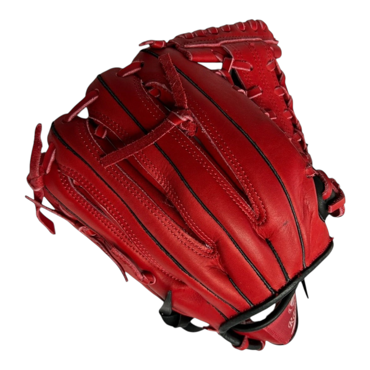Guante de beisbol Radach Sports Pro Fielder de 12.75 pulgadas en piel roja y negra con diseño de caja K