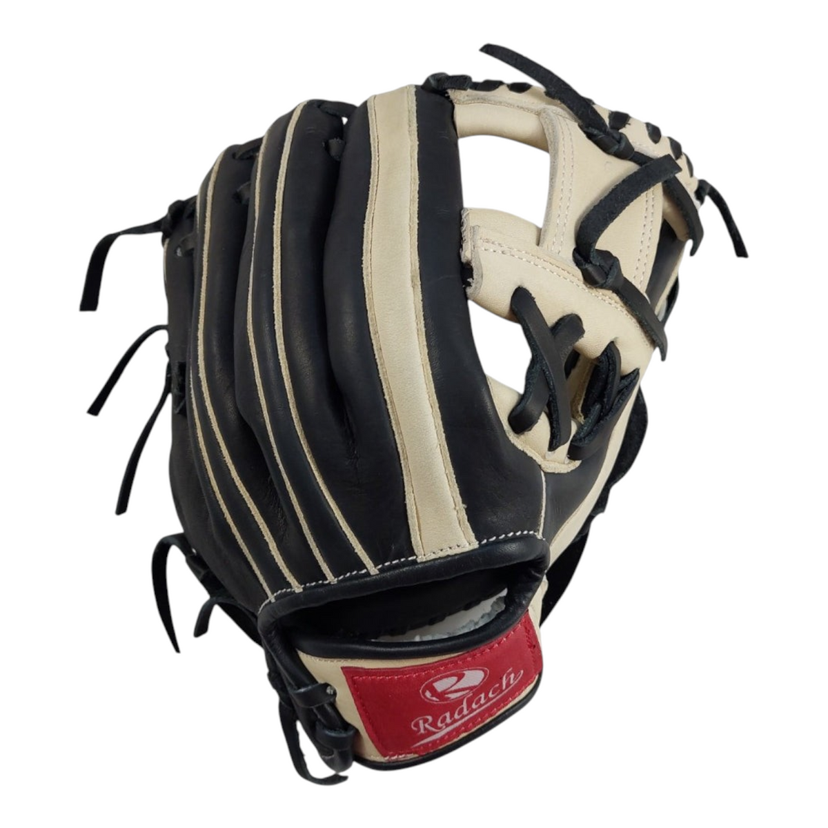 Guante de béisbol Radach Sports Pro de 11.5 pulgadas para cuadro, fabricado en piel color negro y hueso