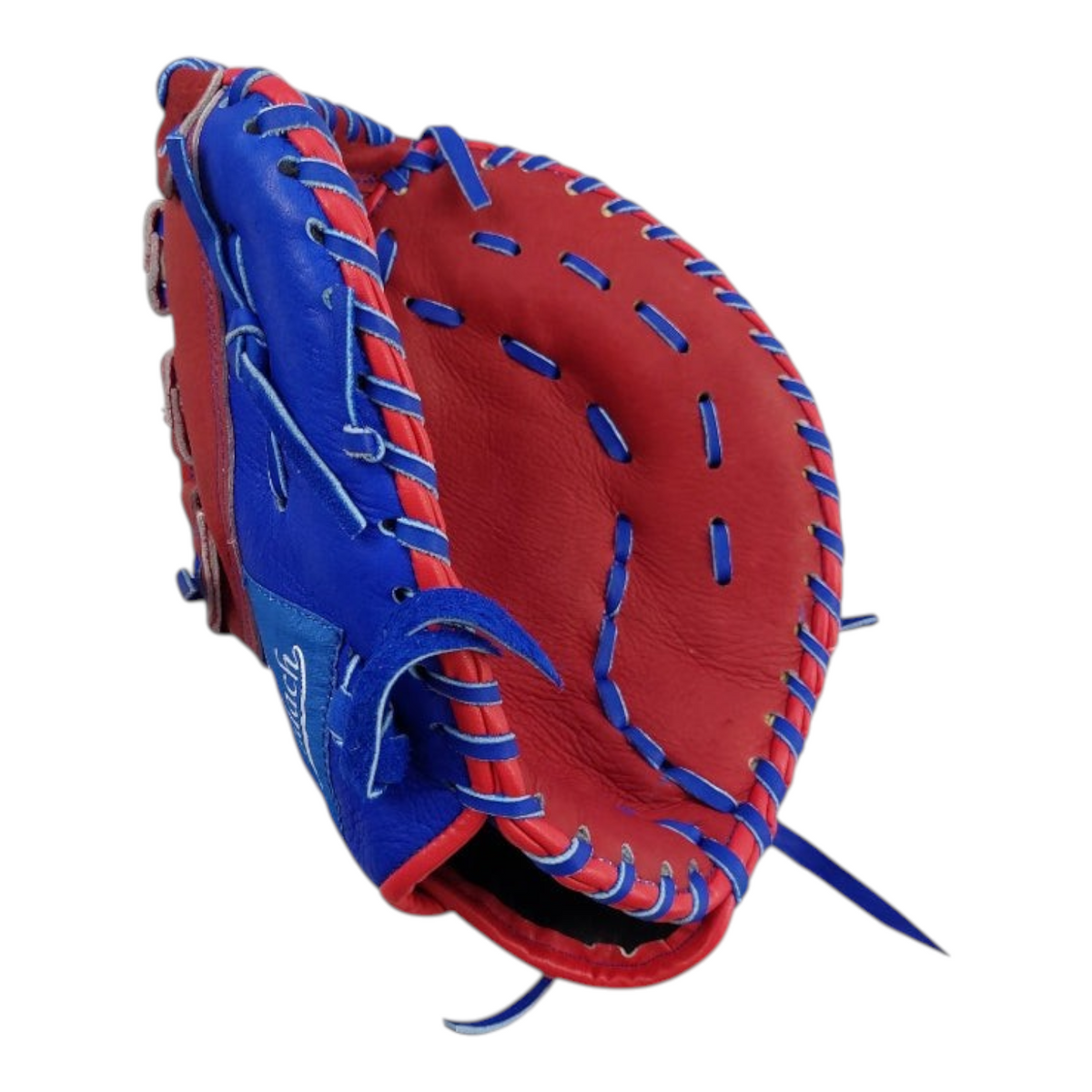 Guante de beisbol Radach Sports Rookie de primera base en piel color azul y rojo de 12.75 pulgadas