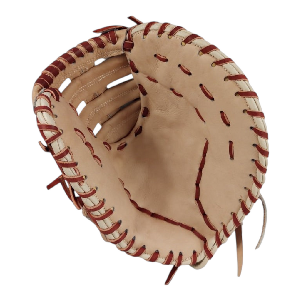 Guante de beisbol Radach Sports Rookie para primera base de 12.75 pulgadas en piel color cafe y hueso
