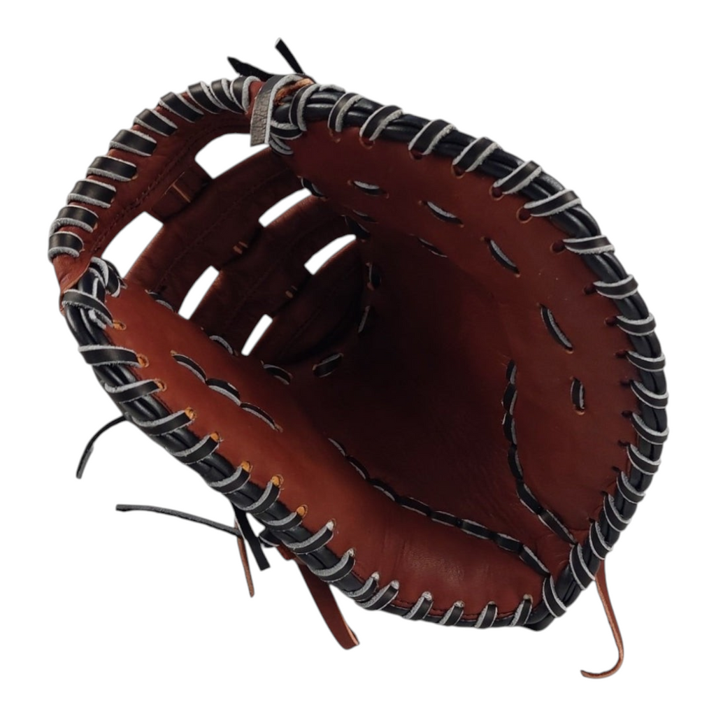 Guante de béisbol Radach Sports Rookie para primera base de 12.75 pulgadas en piel color negro y café