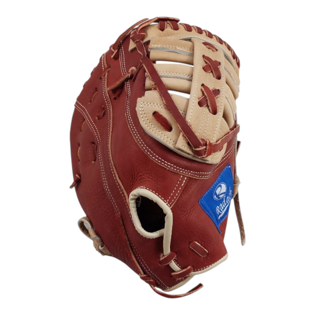 Guante de beisbol Radach Sports Rookie para primera base de 12.75 pulgadas en cuero color cafe y hueso