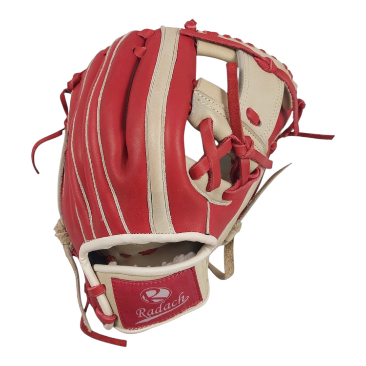 Guante de béisbol Radach Sports Pro de 11.5 pulgadas en color rojo y hueso con cordones de cuero reforzados