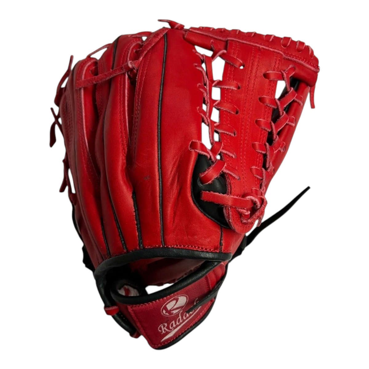 Guante de beisbol Radach Sports Pro Fielder de 12.75 pulgadas en piel color rojo y negro con tejido tipo K