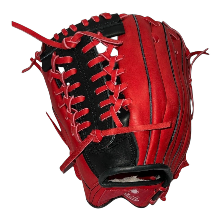 Guante de beisbol Radach Sports Pro de 11.75 pulgadas en piel roja y negra para infielder, modelo para zurdos