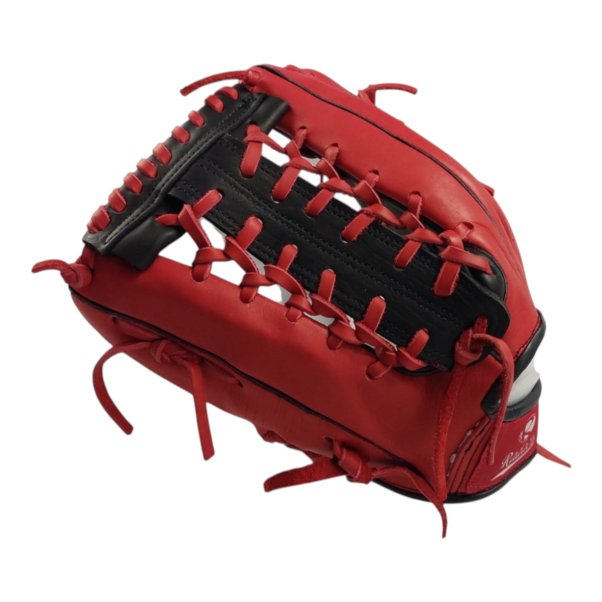 Guante de beisbol Radach Sports Pro Fielder de 12.75 pulgadas en piel roja y negra con tejido K para jardinero